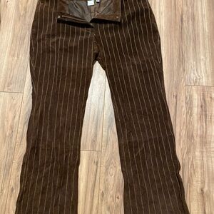 Vtg Wilsons Leather Maxima Suede Leather Pants size 22 Dark Brown Gold Pinstripe